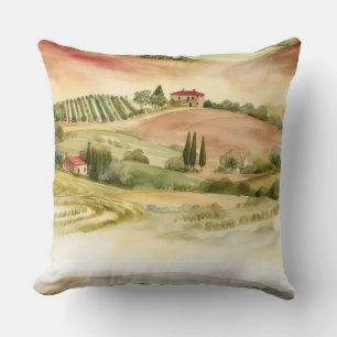 Coussin Campagne italienne Pittoresque Italie Aquarelle