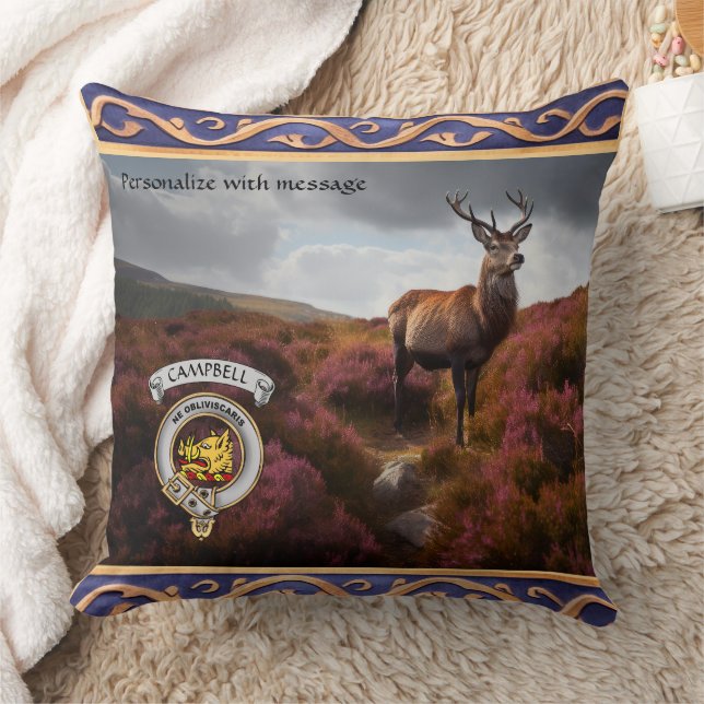 Coussin Campbell Clan Badge & Stag Personnalisé (Couverture)