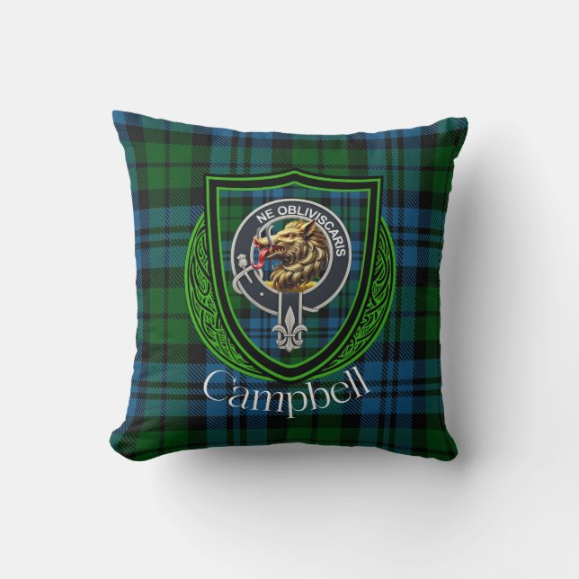 Coussin Campbell Scottish Clan Tartan & Crest (Recto)