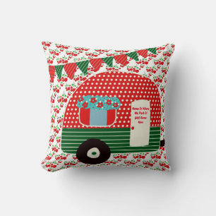 Coussin Camper Caravan dit Retro Rouge Vert Personnalisé