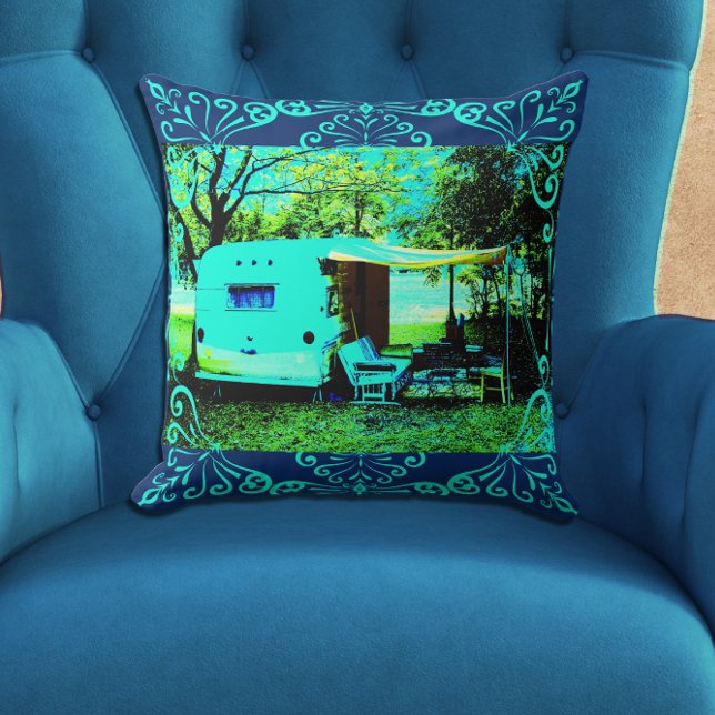 Coussin Camper vintage Travel Trailer Photo Art (Créateur téléchargé)