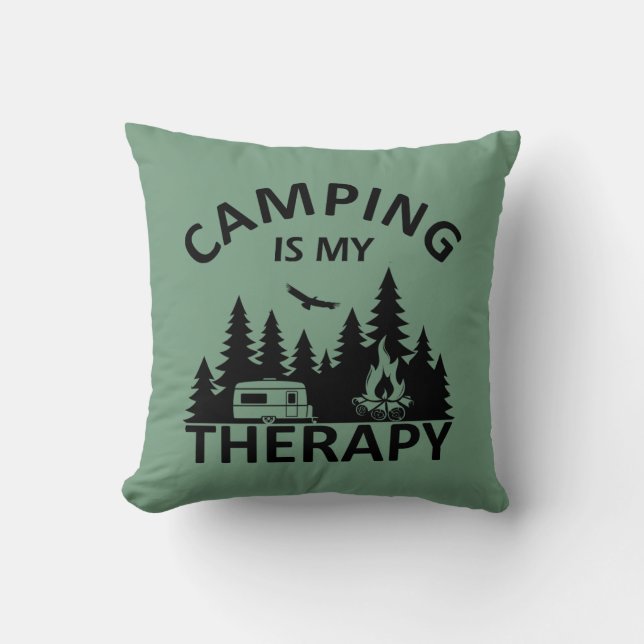 Coussin Camping est ma thérapie drôle slogan de camper (Recto)