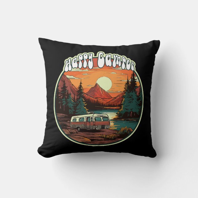 Coussin Camping heureux (Recto)