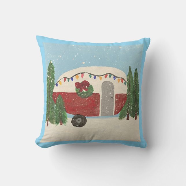 Coussin Camping remorque à Noël (Recto)
