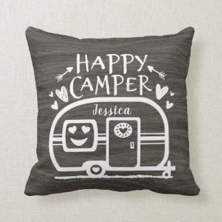 Coussin Camping Rustique Personnalisé Happy Camper Dark Rv