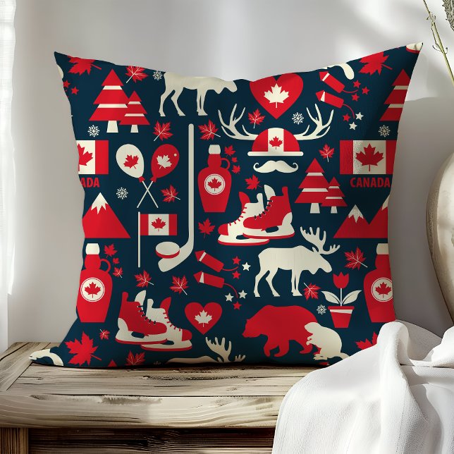 Coussin Canada Motif canadien de l'orignal d'hiver de Noël (Créateur téléchargé)