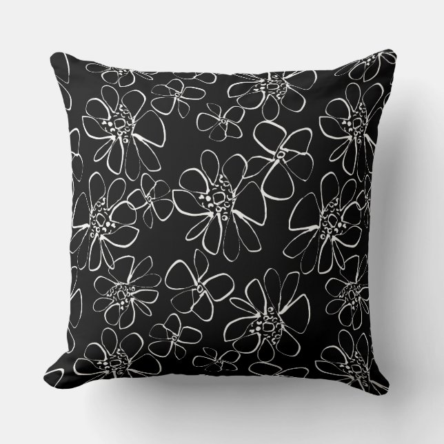 Coussin Canapé floral noir et blanc contemporain (Recto)