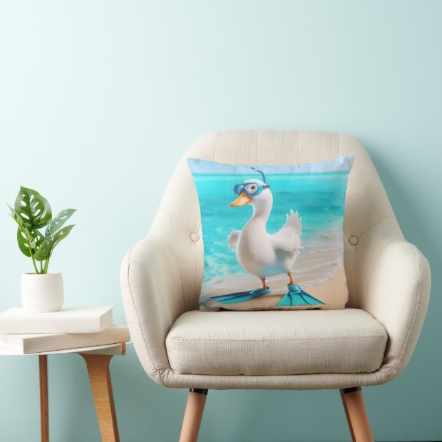 Coussin Canard Blanc Avec Engin De Plongée Sur La Plage (Chaise)