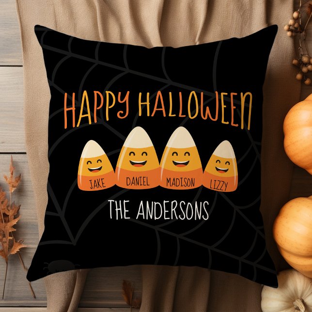 Coussin Candy Corn Nom de famille Halloween personnalisé (Créateur téléchargé)