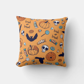 Coussin Candy Crâne Citrouille chauve Motif sans couture.