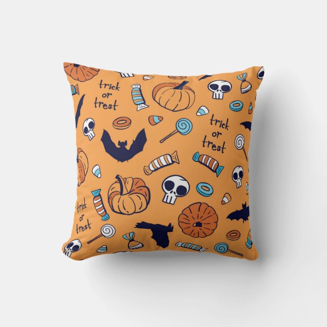 Coussin Candy Crâne Citrouille chauve Motif sans couture. (Recto)