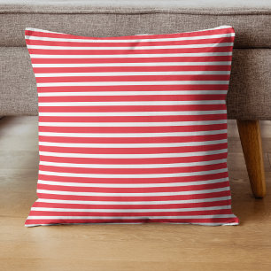 Coussin Canne de bonbon rouge et blanc rayé horizontal sim