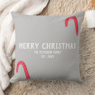 Coussin Canne en bonbons de joie de Noël Nom de famille