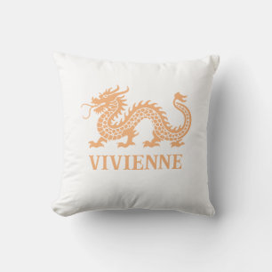 Coussin Cantaloue Orange Chinoiserie Dragon Nom personnali