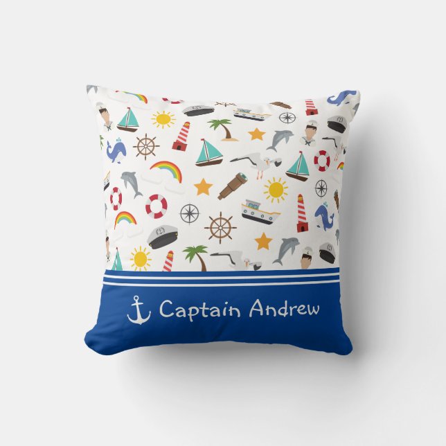 Coussin Capitaine Marin Nautical pour Jeune Garçon (Recto)
