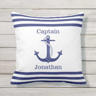 Coussin Capitaine nautique Ancre bleue Ajouter un nom