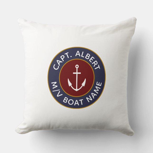 Coussin Capitaine Votre Nom Maroon Ancre Logo Lancer Oreil (Recto)