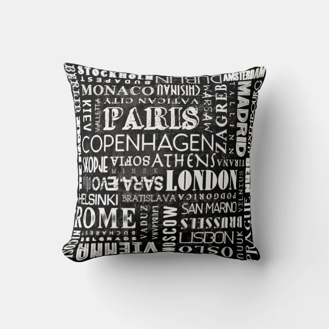 Coussin Capitales de carreau de typographie de l'Europe (Recto)
