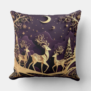 Coussin Caprice Hivernal Violet – Noël Cerf au Clair de Lu