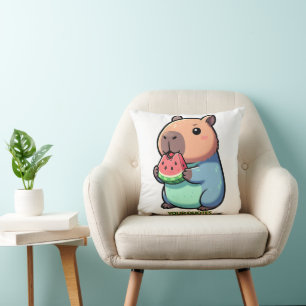 Coussin Capybara Mignon Mangeant de la Pastèque