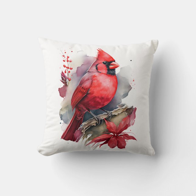 Coussin Cardinal d'aquarelle rouge (Recto)