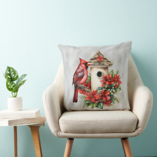 Coussin Cardinal de Noël Rouge à la maison des oiseaux
