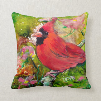 Coussin Cardinal du Kentucky au printemps par des brûlures