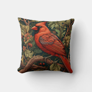 Coussin Cardinal forestier, style William Morris