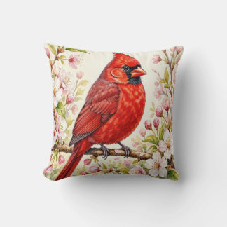 Coussin Cardinal rouge avec des fleurs