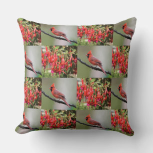 Coussin Cardinal Rouge Fantaisiste et Motif Fuchsia