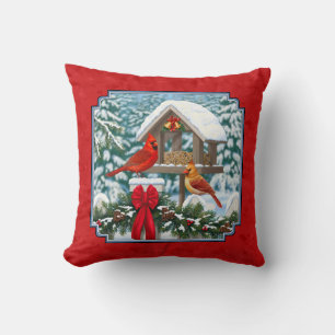 Coussin Cardinaux Noël Birdfeeder Rouge