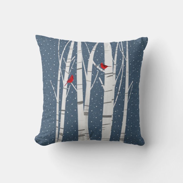 Coussin Cardinaux Rouges Dans Le Bibousier D'Hiver (Recto)