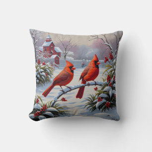 Coussin Cardinaux rouges en hiver