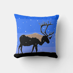 Coussin Caribou en hiver - Art original de la faune
