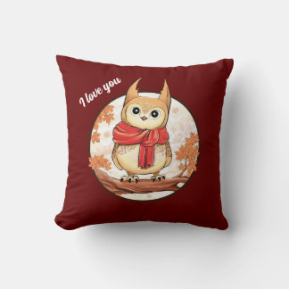 Coussin Caricature adorable de chouette "I Love You"