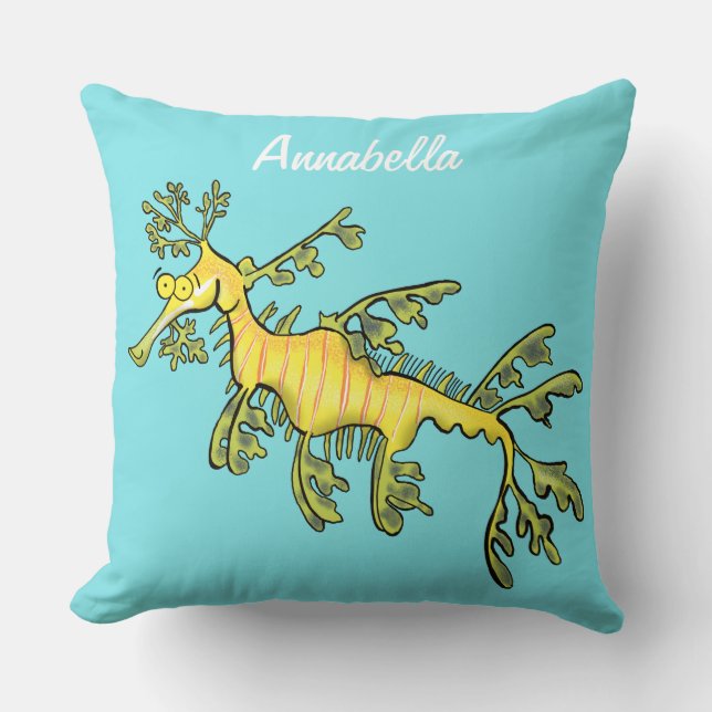 Coussin Caricature amusante de dragon de mer feuillu (Recto)