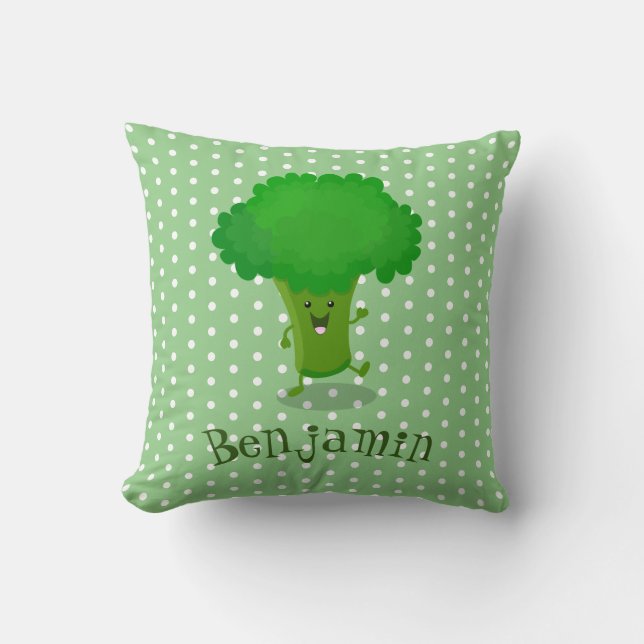 Coussin Caricature de brocoli dansant Cute kawaii (Recto)