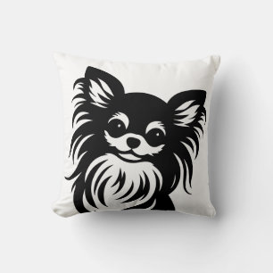 Coussin Caricature de Chihuahua aux cheveux longs mignons