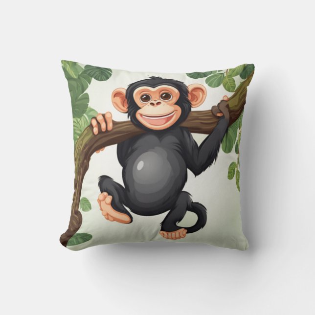 Coussin Caricature de chimpanzé fou mignon (Recto)