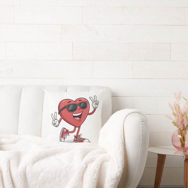 Coussin Caricature de coeur amusant avec lunettes de solei (Canapé)