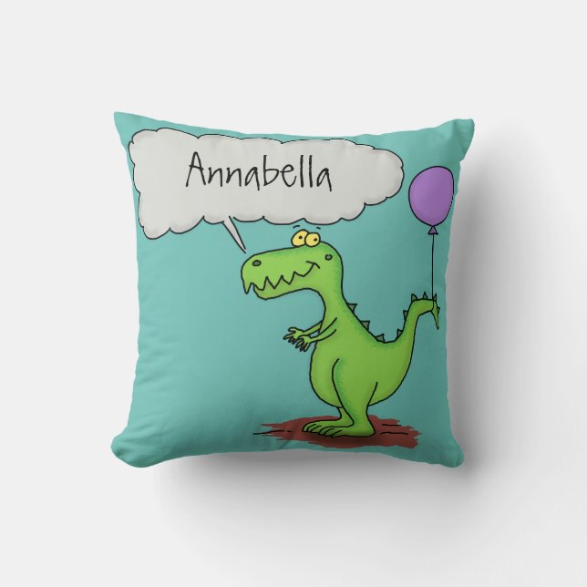 Coussin Caricature de dragon dragon drôle et vert respiran (Recto)