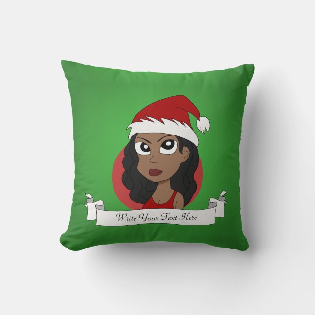 Coussin Caricature de fille de Noël personnalisée (Recto)