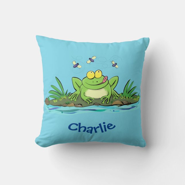 Coussin Caricature de grenouille vert mignon (Recto)