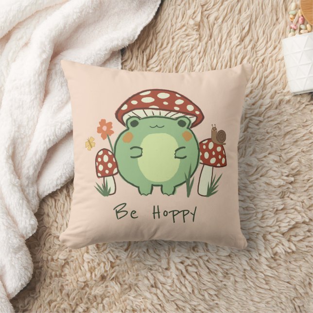 Coussin Caricature de la Grenouille mignonne et des champi (Couverture)