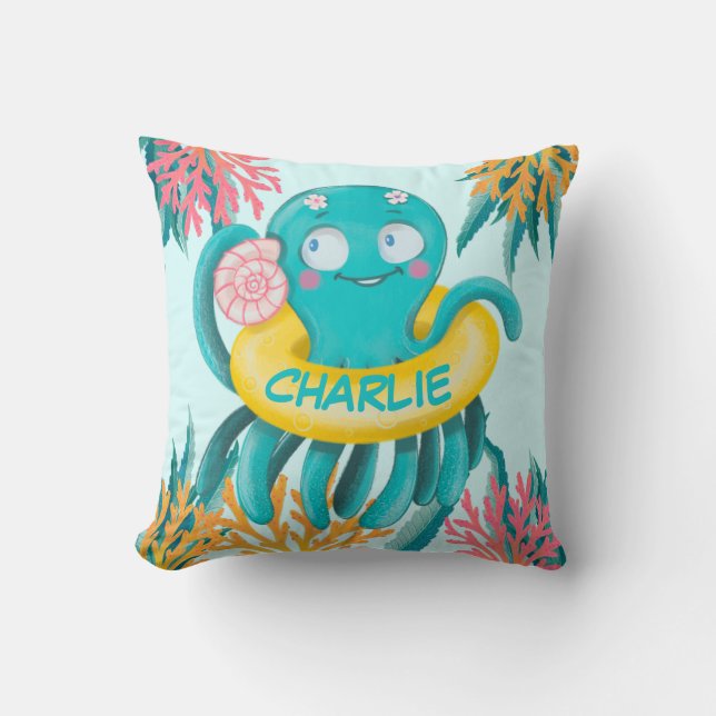 Coussin Caricature de la pieuvre mignonne (Recto)
