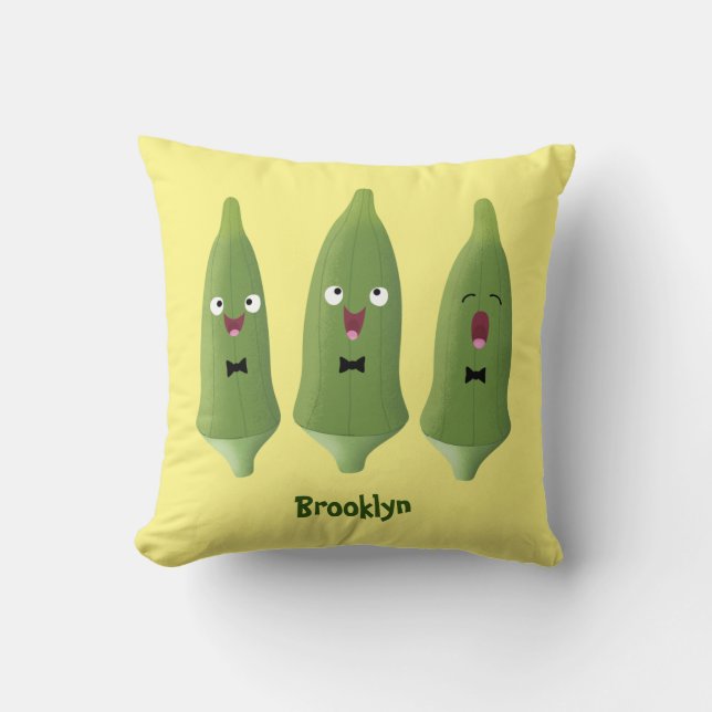 Coussin Caricature de légumes de l'okra chantante mignonne (Recto)