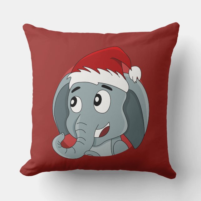 Coussin Caricature de Noël avec un mignon éléphant lance l (Recto)