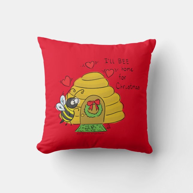 Coussin Caricature de Noël Bee Funny Holiday (Recto)