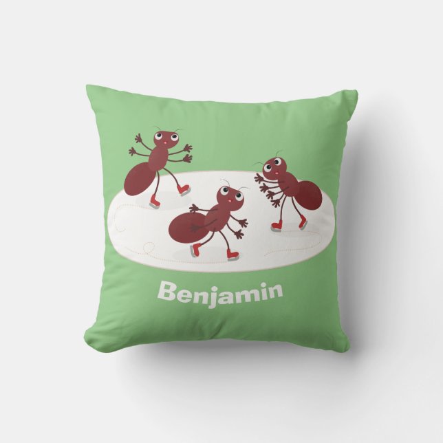 Coussin Caricature de patinage sur glace de Happy red four (Recto)