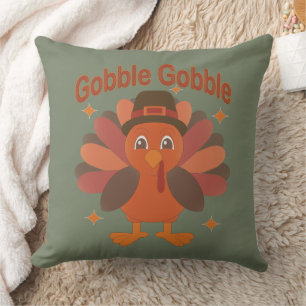 Coussin Caricature de Turquie Thanksgiving - "Gobble Gobbl
